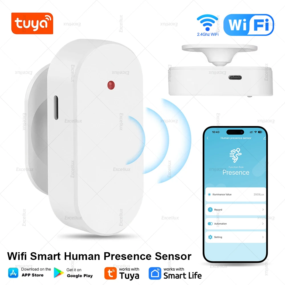 Tuya WiFi Rilevatore di presenza umana Sensore intelligente del corpo umano 5.8G 24G Radar Rilevatore di onde millimetriche Sensore di movimento Domotica
