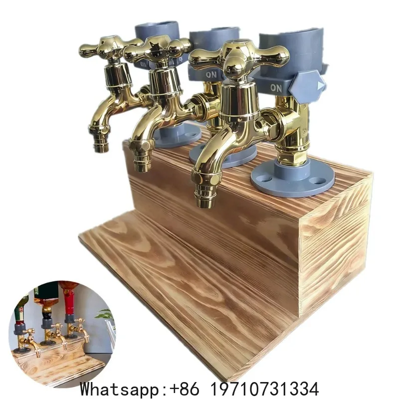 Wooden Whiskey Bar Liquor Dispenser, Perfect Wine Alcohol Gifts for Men,  Bar Home Party Faucet Shape Stand Drinkware Set Holder