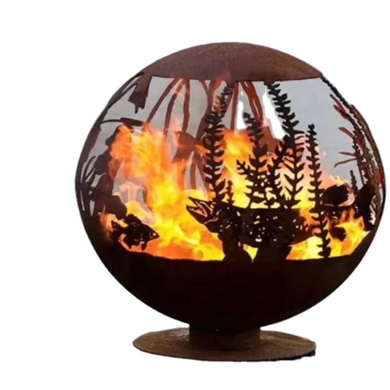 

Fire Pit Camping Wood Burning Bonfire Corten Steel Globe Sphere Fire pit