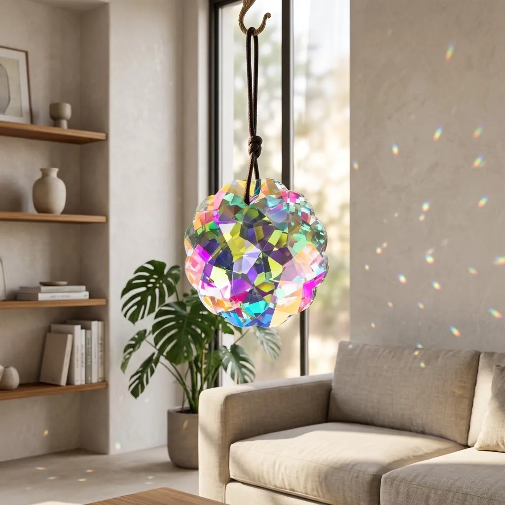 1pc Colorful Crystal Sun Catcher Rainbow Maker Prism with Hanging Chain for Thanksgiving Home Decoration Gift