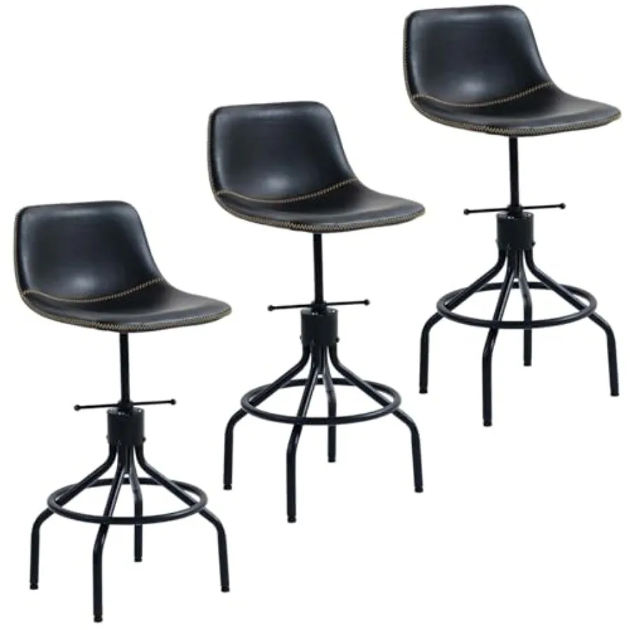 

Набор из 3 регулируемых барных стульев в индустриальном стиле для кухонного острова, с высотой 26 дюймов, без подлокотников, из искусственной кожи, для барной стойки
