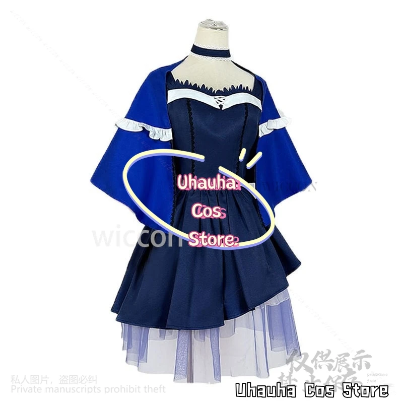 Juego de Anime verano bolsillos Cosplay Kushima Kamome disfraz vestido azul oscuro malla de moda pelucas Lolita Chocker Jirai Kei personalizado