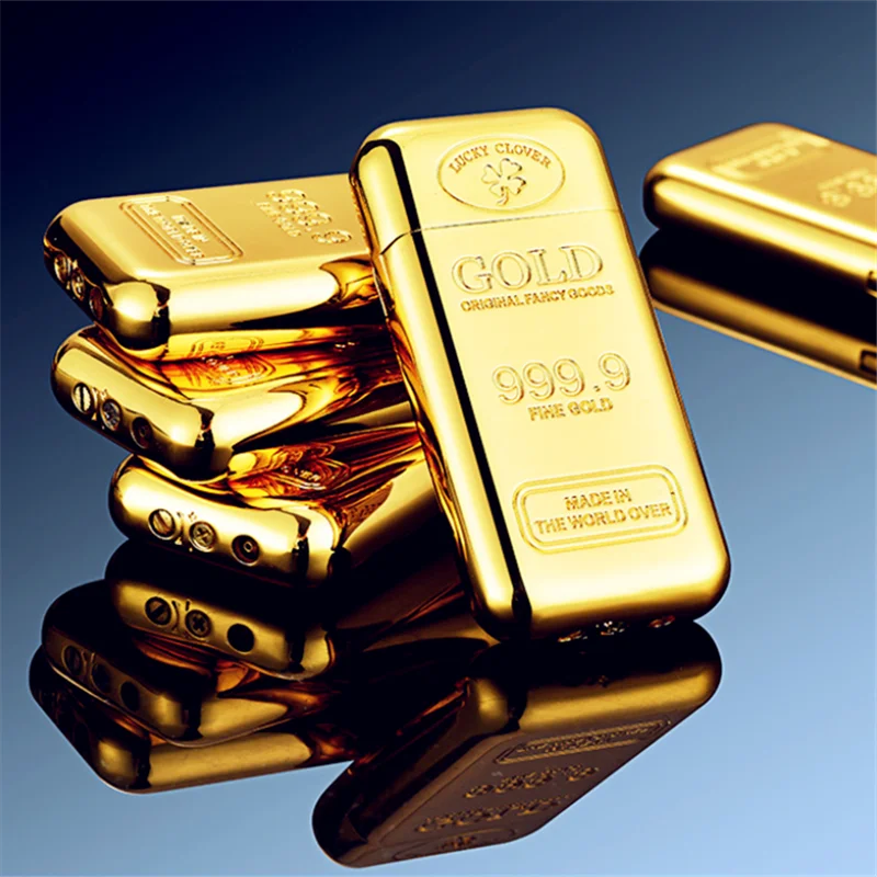 

Металлическая креативная золотая зажигалка-горелка с синим пламенем, ветрозащитная, портативная, для сигар, оптом