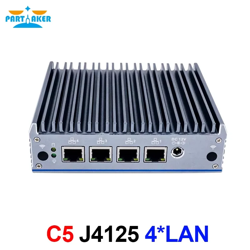جهاز توجيه ناعم بدون مروحة J4125 جهاز جدار الحماية الصغير رباعي النواة 4 جهاز توجيه Intel Gigabit Mini PC DP HD فتحة SIM VPN pfSense جدار الحماية