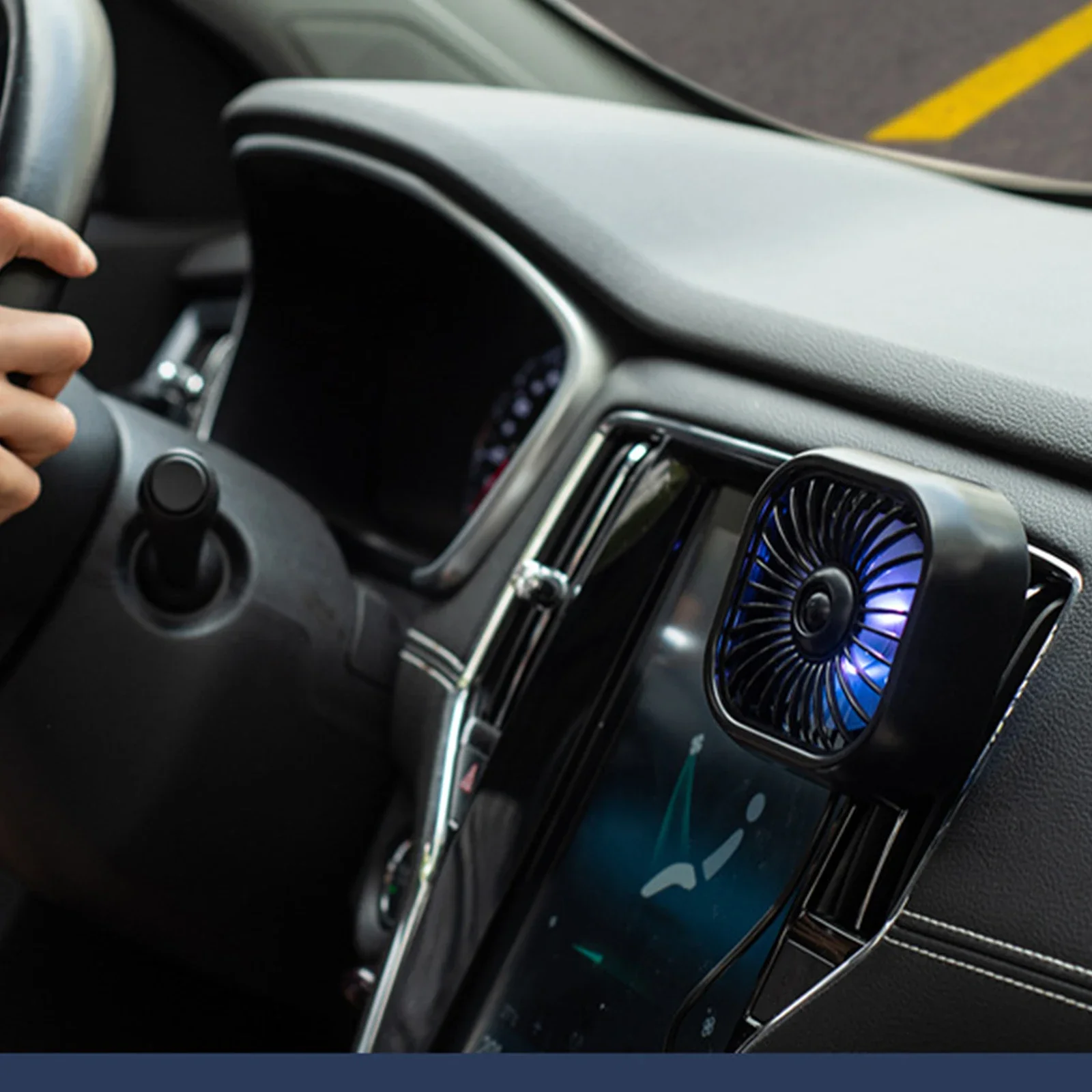 Car air outlet cooling fan with light, car fan USB adjustment function, powerful cooler, low-noise car internal fan cooler