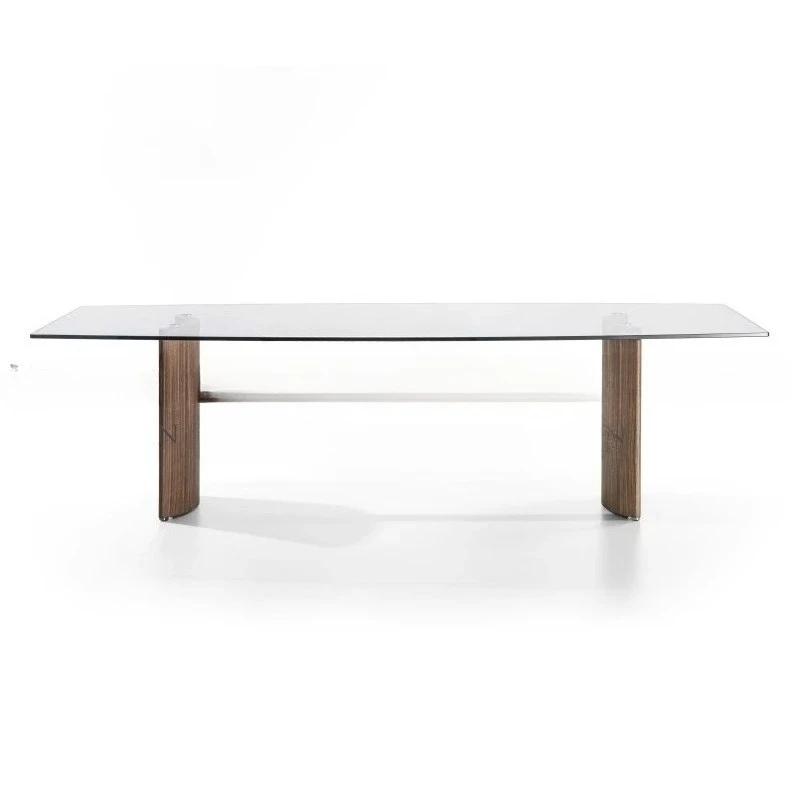 Чайный столик в форме полумесяца из черного ореха, обеденный стол из итальянского прозрачного стекла