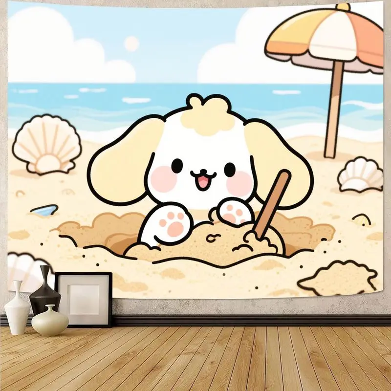 

1 шт. кавайный щенк, пляжный гобелен, летний эстетический настенный художественный полиэстер, декор для гостиной, спальни, общежития, подарок для любителей собак