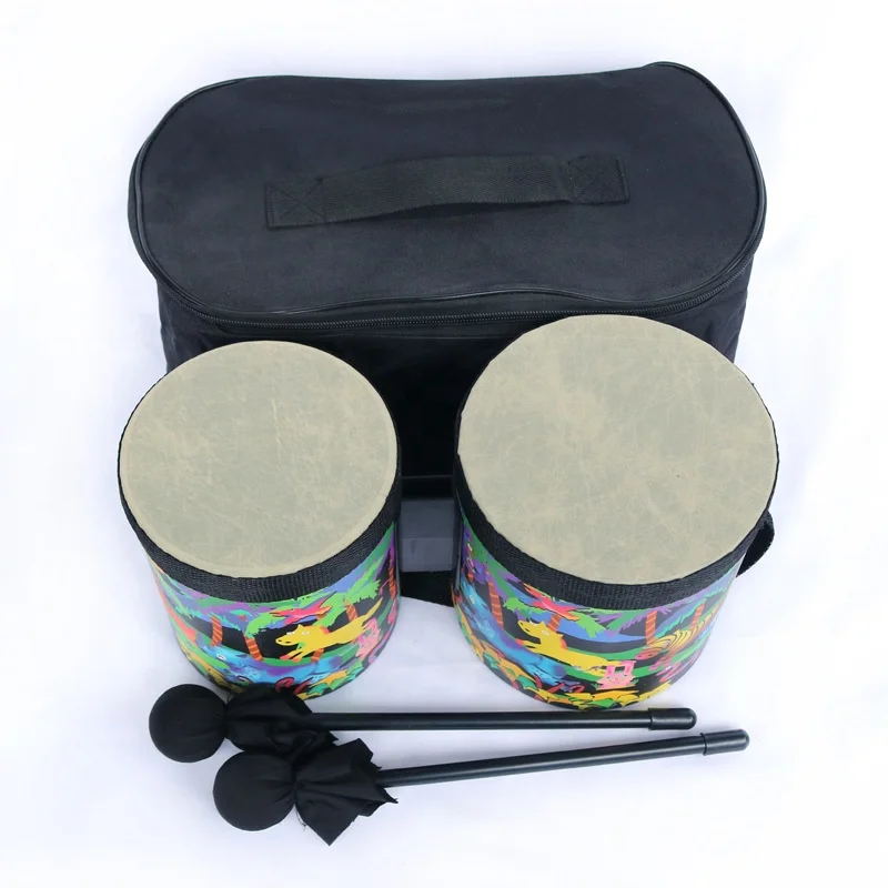 

Popular Children's Conjoined Drum Set Light Double Bongo Tambourine with Snare Plastic Body PVC Drum Heads Includes Carry Bag