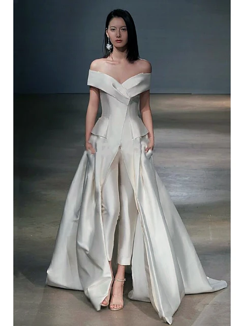 Tuta da donna con strascico lungo Abiti da sera bianchi con spalle scoperte Sweep Train Abiti eleganti da ballo di fine anno Zuhair Murad AliExpress