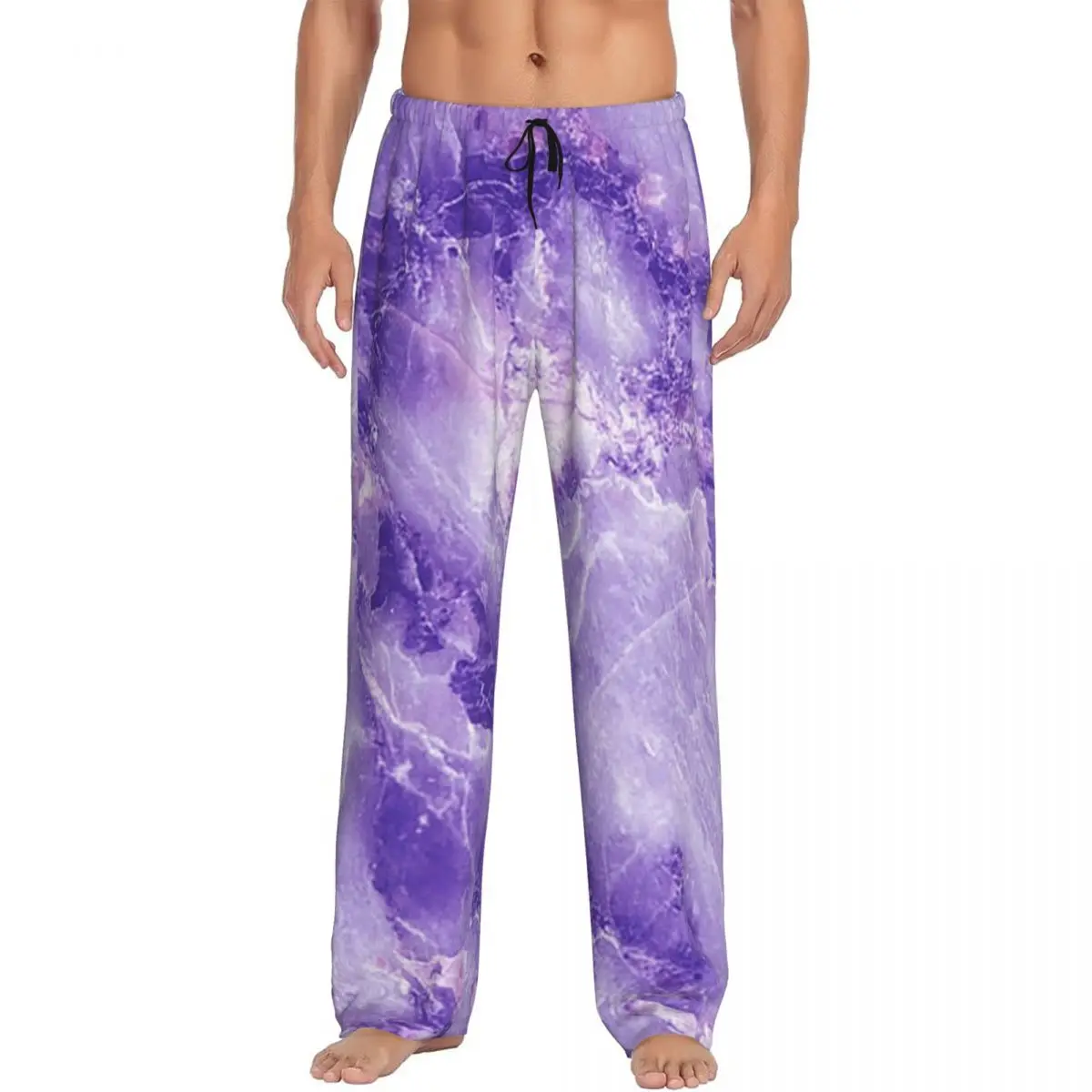 

Изготовленные на заказ пижамные штаны MARBLE PURPLE, мужская одежда для сна, штаны для сна с карманами