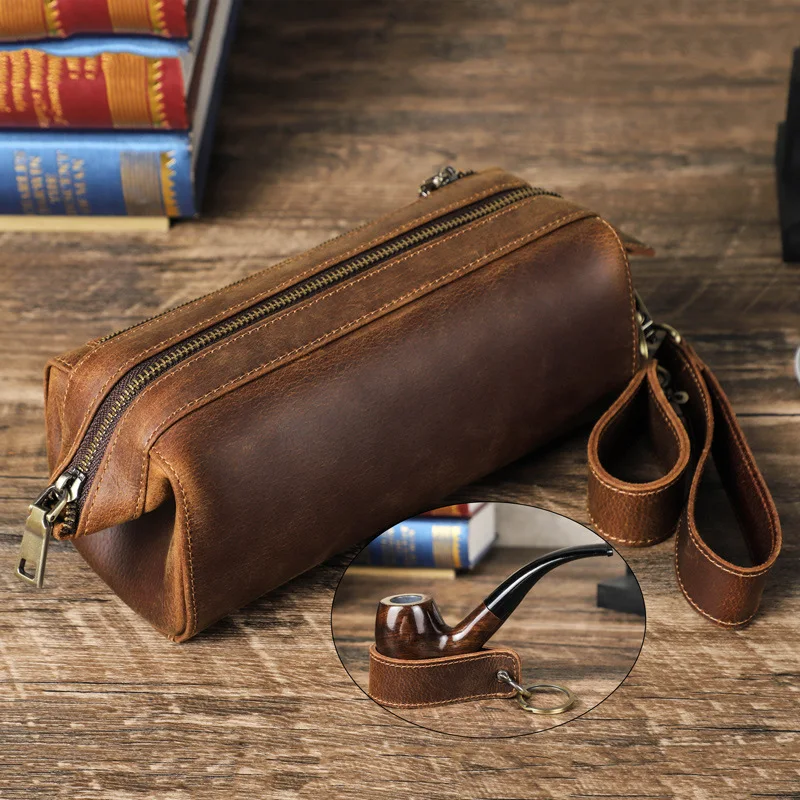 Genuine Leather Tobacco Pipe Bag Portable Multifunction Cowhide Smoking Pipe Case Smoking Tool Wood Tobacco Pipe Bag