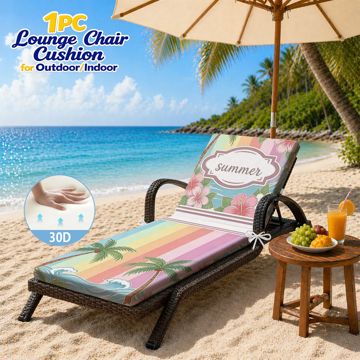 

Hawaiian Beach Lounger Cushion,Outdoor Sand-Proof Beach Lounger,Easy-Clean Easy-Care Lightweight Portable Soft Skin-Friendly Pad