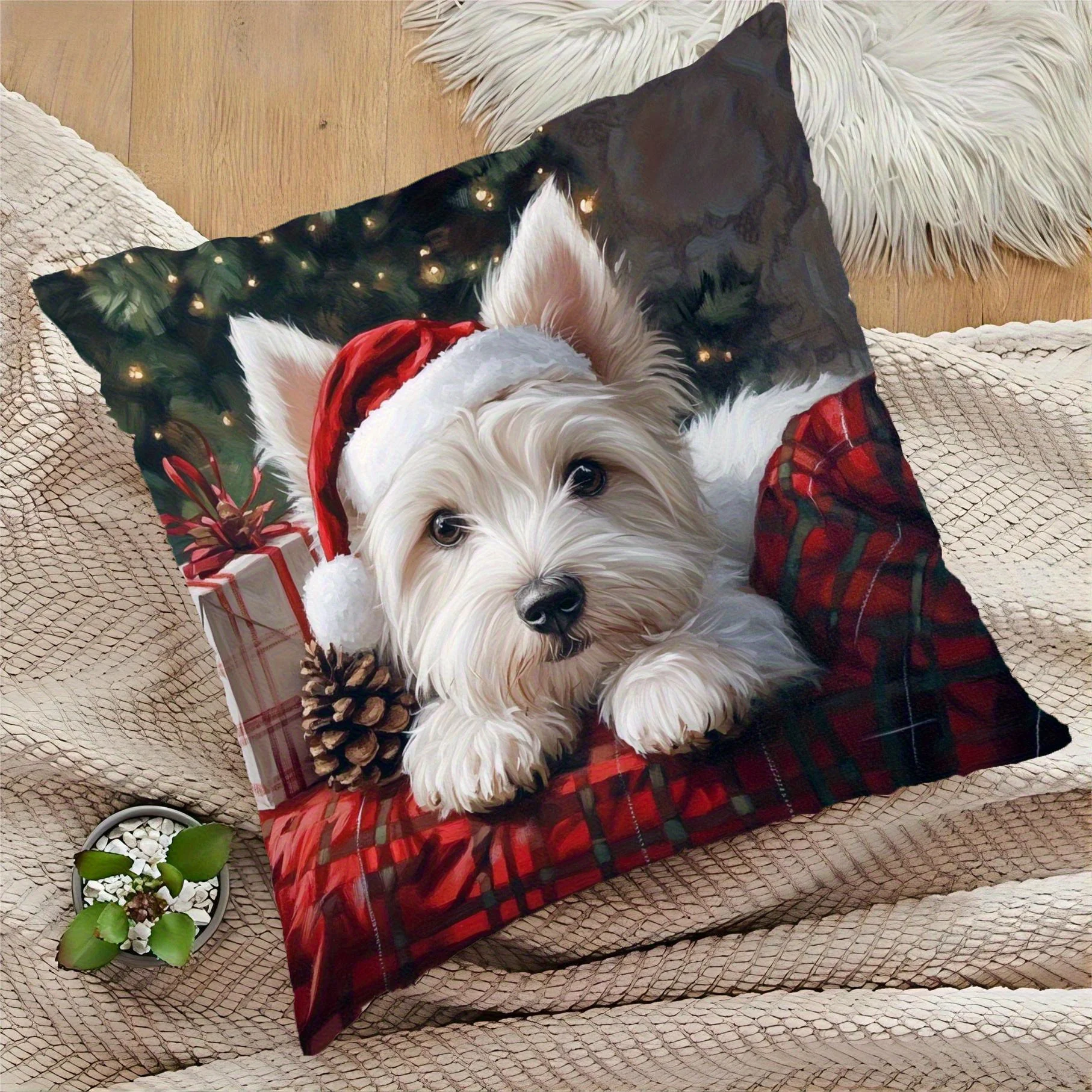 Christmas Westie Dog Pillow Cover | Soft Smooth | Home Decor for Living Room, Sofa, Bedroom (No Insert)
