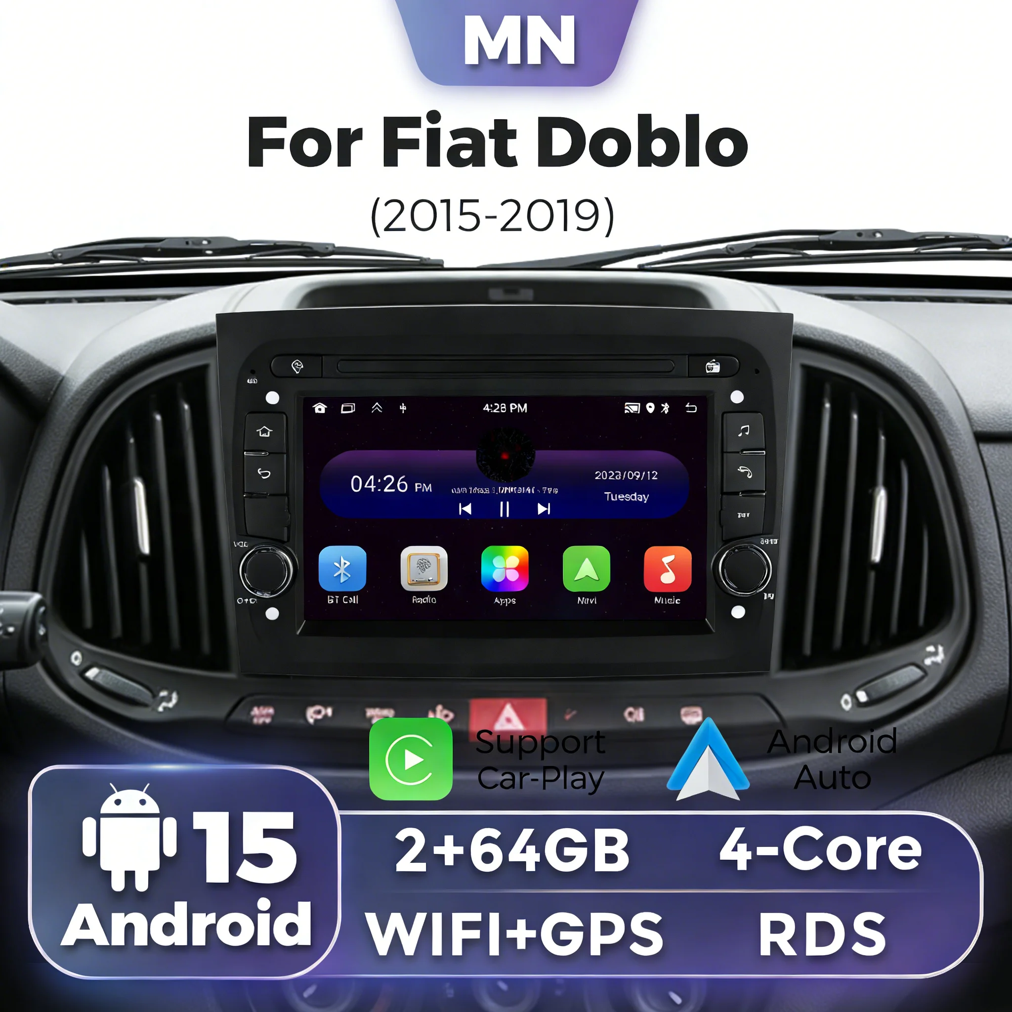Android 15 7inch Autoradio Screen For Fiat Doblo 2015 2016 2017 2018 2019 Car Radio Multimedia Video Player Stereo GPS Carplay