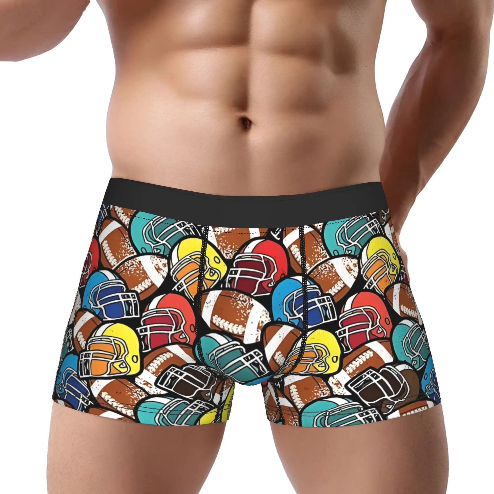 

Трусы с рисунком американского футбола, дышащие трусики, мужское нижнее белье, шорты с принтом мяча, трусы-боксеры