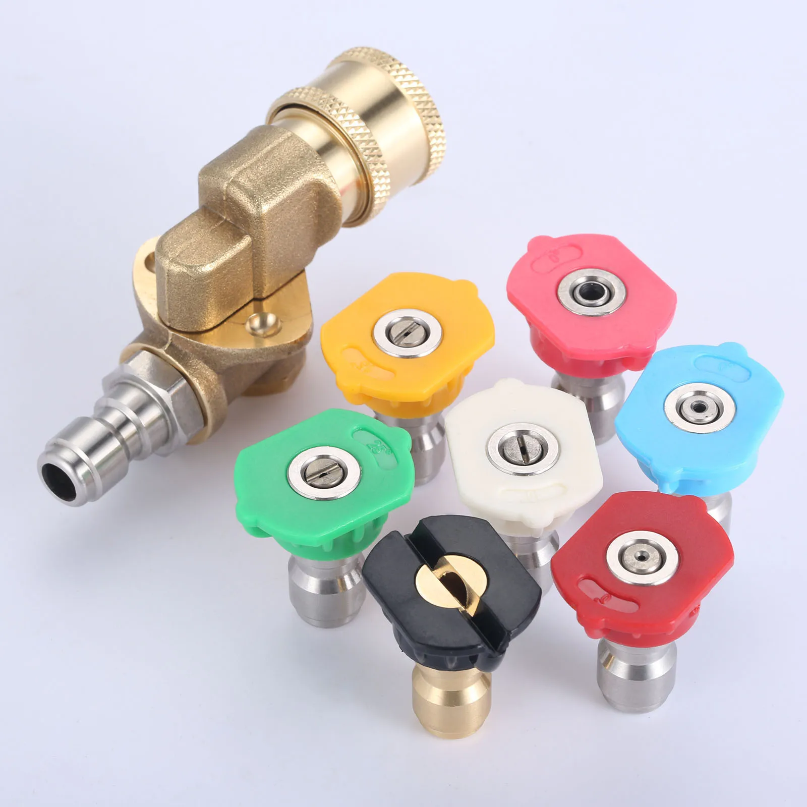 8Pcs/set Pressure Washer Accessories Kit 180 Degree Quick Connecting Pivoting Coupler with 7x Power Washer Spray Nozzle Tips