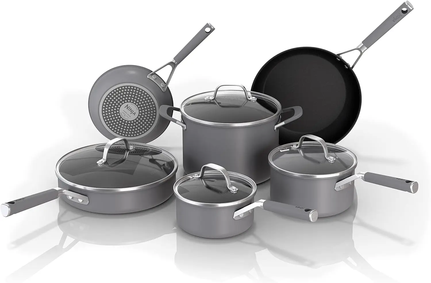 Ninja CW69010 NeverStick Comfort Grip 10-Piece Cookware Set, Nonstick, Durable, Scratch Resistant, Dishwasher Safe, Oven Safe