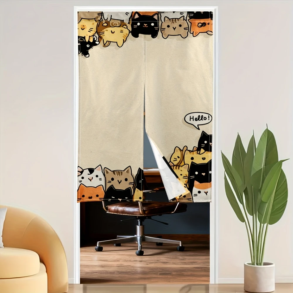 VIKAMA Cute Stacked Kitten Half-Door Curtain, Dust-Proof Room Divider, Decorative Curtain for Bedrooms, Kitchens, and Entryways