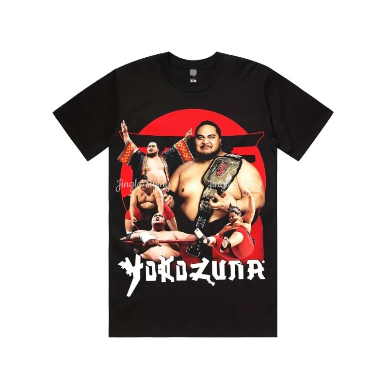 Camiseta gráfica Yokozuna para hombre, informal, de algodón, manga corta, cuello redondo, tela elástica, gran regalo para fanáticos, ropa para fanáticos de los deportes
