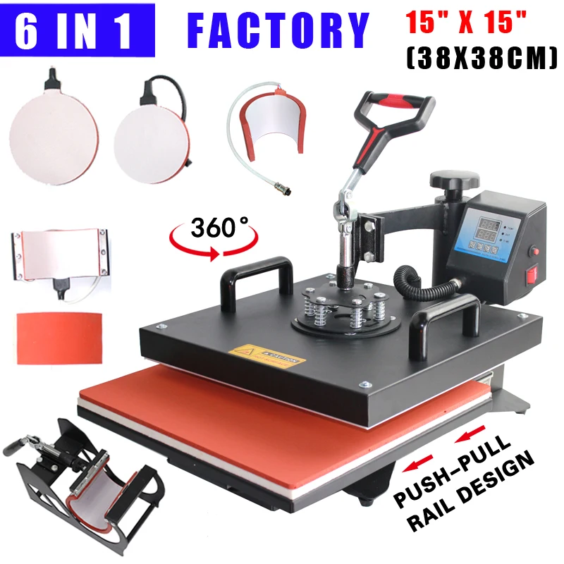 Multifunctional Combination 6 in 1 Combo Heat Press Machine 15*15 Inch Multifunctional Heat Press Machine