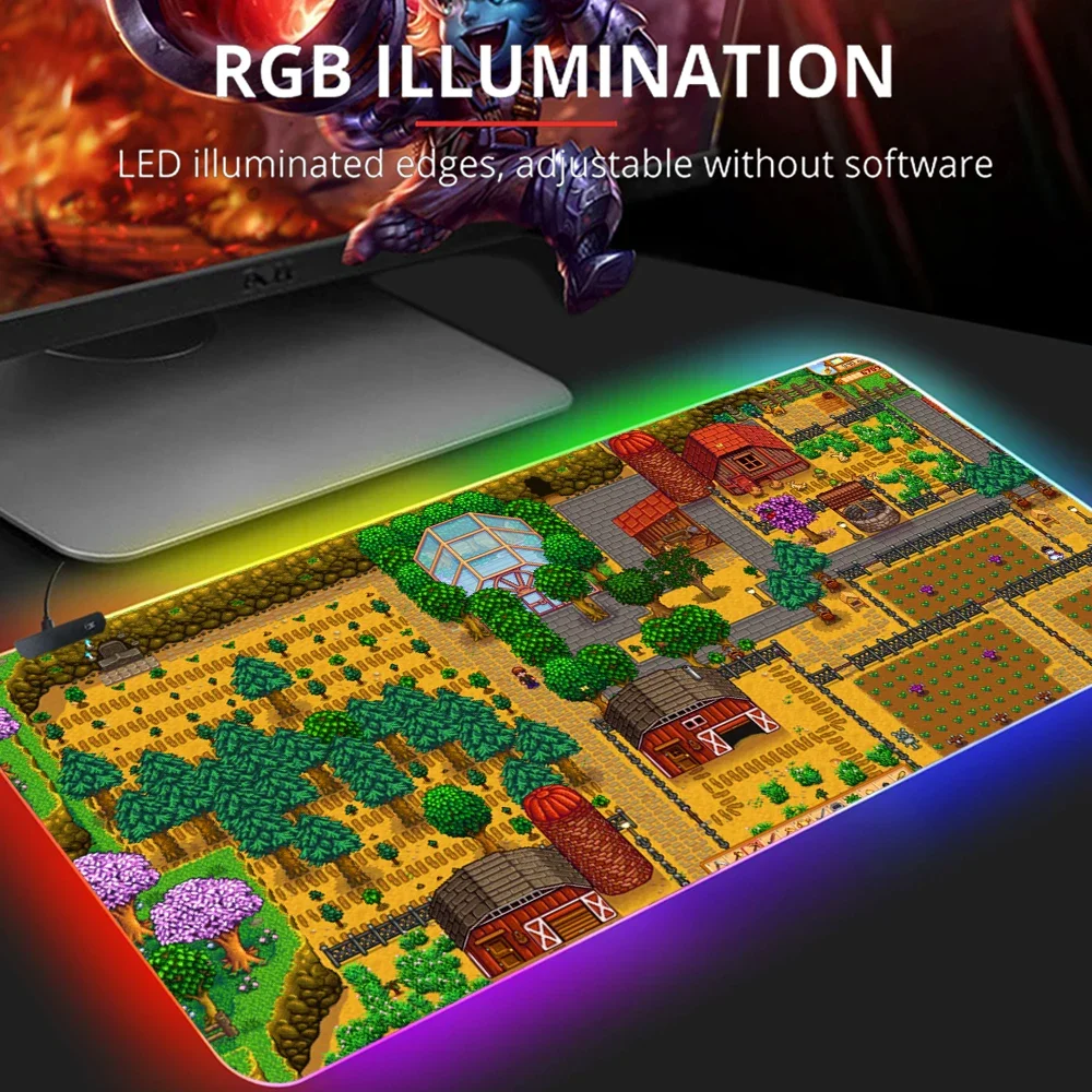 Rgb Cute Mouse Pad Gaming Stardew Valley Pc Accessories Backlight Desk Protector Mousepad Anime Gamer Keyboard Backlit Mat