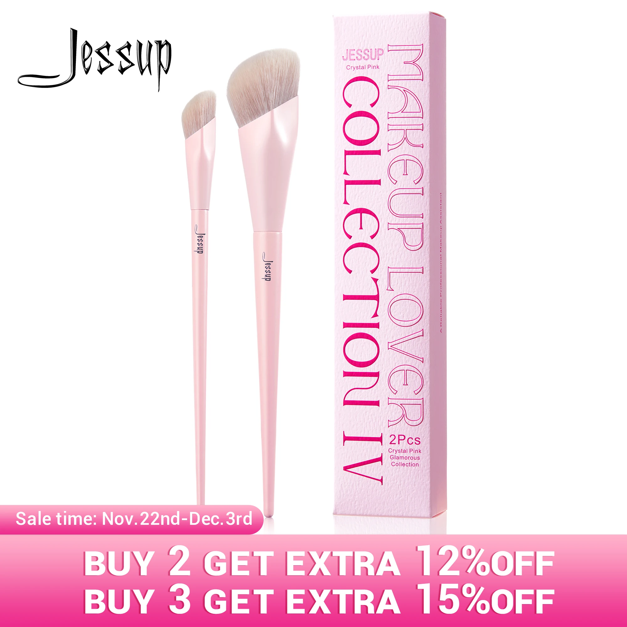 Jessup brocha para base y brocha correctora, juego de brochas de maquillaje rosa, 2 uds., brochas faciales sintéticas de primera calidad, maquillaje, T497