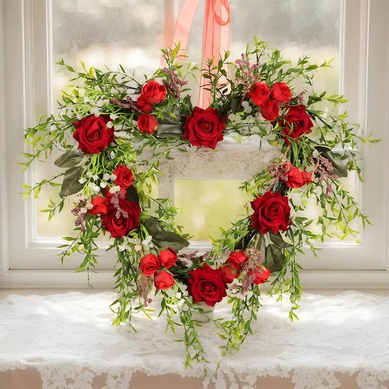 

Valentine's Day Wreath Valentines Day Decorations Wreath Red Rose Heart Wreath Floral Rose Artificial Door Wreath 15.74 Inches