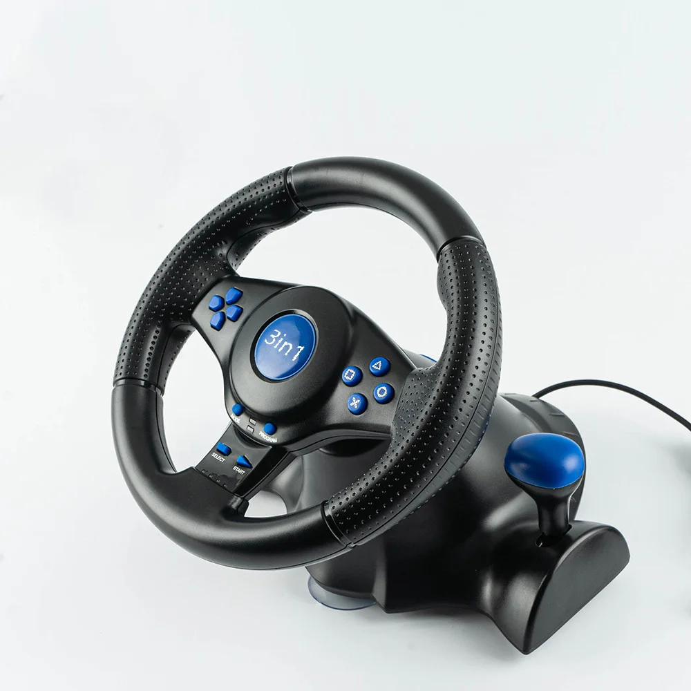4 In1 Wired Steering Wheel for PS3,PS2 & PC with Pedals and Shift Joystick, Built-in Dual Motors, 180 Degrees Racing Wheel - view 2