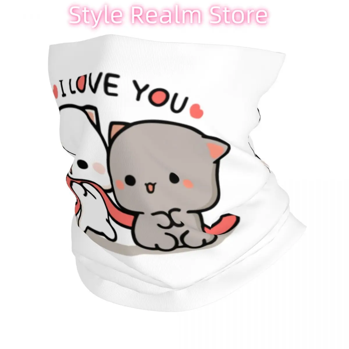 

Custom Cat Peach And Goma I Love You Bandana Neck Gaiter for Ski Hunting Men Women Wrap Scarf Bubu Dudu Headband Warmer