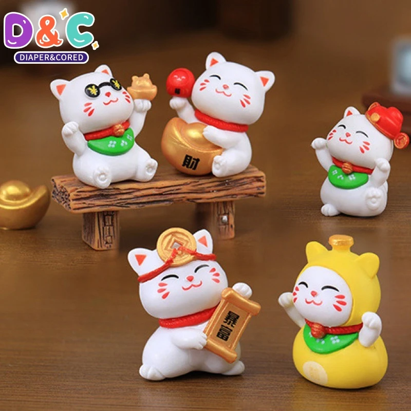 Cartoon Maneki Neko Ornaments Animal Figurine Cat Pig Model Lucky Wealth Desktop Car Decoration