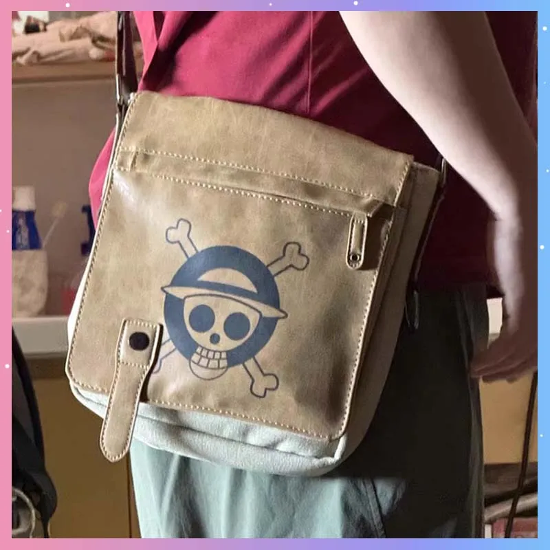 

One Piece Luffy Skeleton Crossbody Bag Anime Cartoon Printed Students Casual Versatile Trendy Canvas Youth Shoulder Bag Men Bag