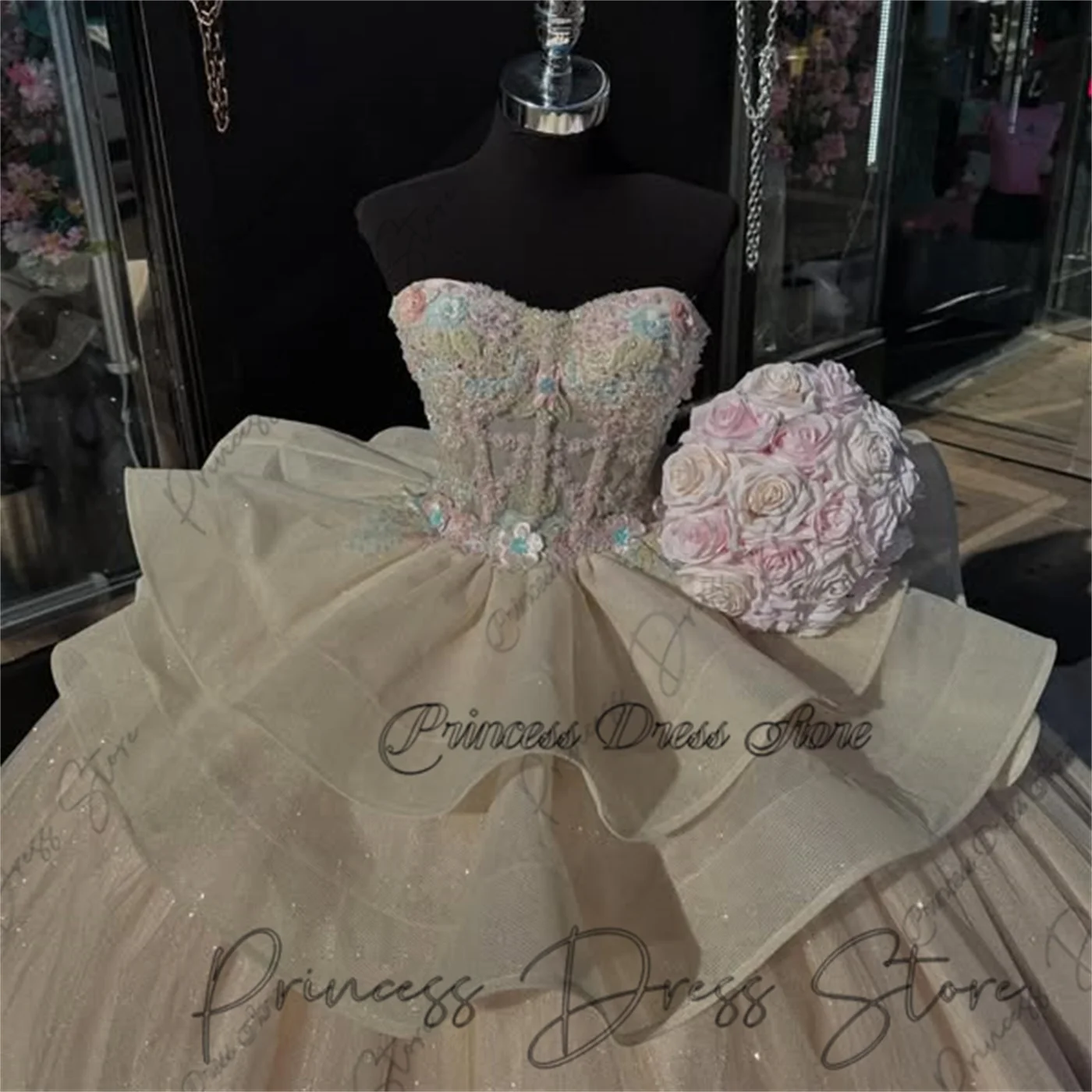 Luxury Mexican Princess Quinceanera Dress 2025 Ball Gown Flower Applique Beading Birthday Vestidos De 15 16 Años Customized