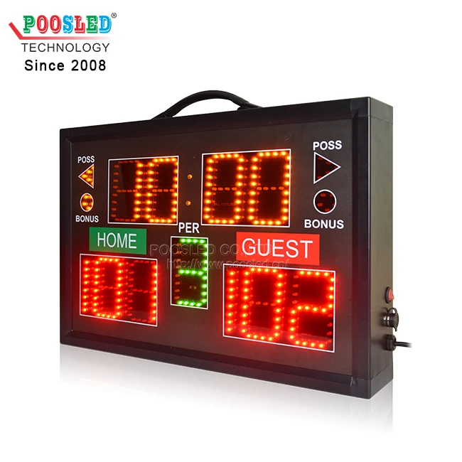 Przenośna tablica wyników, cyfrowa elektroniczna tablica wyników do koszykówki, tablica wyników LED do koszykówki z licznikiem czasu na rzut.