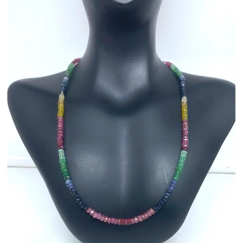 

Multi Sapphire Beaded Necklace 20” Handmade Gemstone Jewelry Silver Clasp