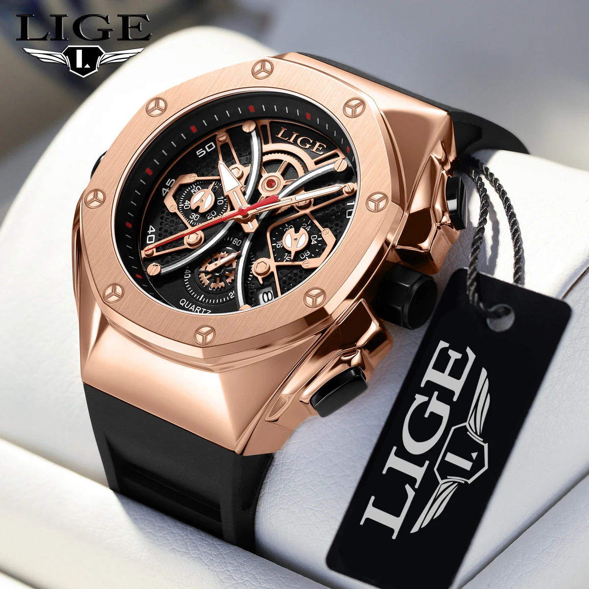 

LIGE Top Brand Luxury Quartz Man Watch Fashion Silicone Strap Big Dial Watches for Men Calendar Waterproof Luminous Casual Clock