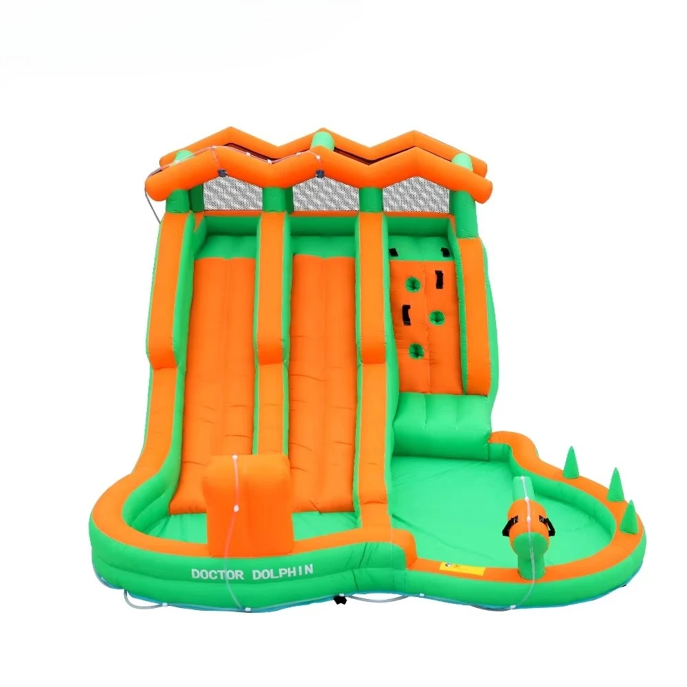 Inflatable water park with 2 huge slide splash play centers for kids and adults, perfect for backyard entertainment
