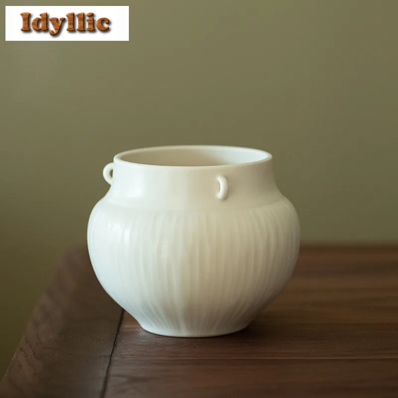 

630ml Cherish White Jianshui Tea Cup Wash Writing-brush Washer Tea Garbage Can Tea Residue Barrel Chaxi Teaware Ornaments Craft