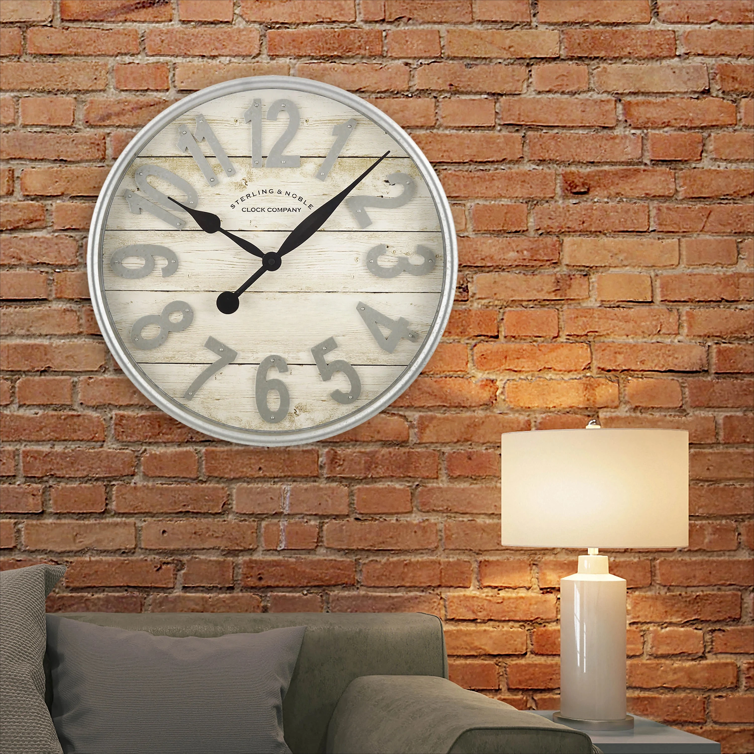 

Indoor 20" White and Galvanized Raised Arabic Farmhouse Analog Wall Clock