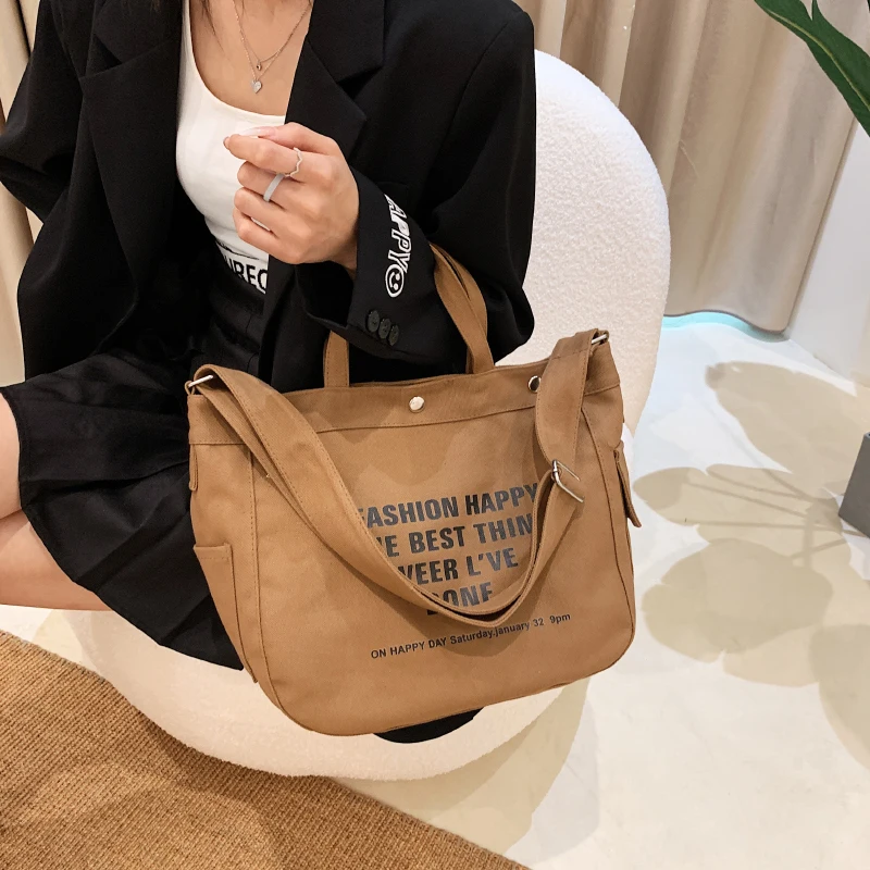 

Canvas Tote Bags For Women 2022 Letter Handbag High Capacity Shoulder Luggage Bags Shopping Eco Bag Korean Messenger Bag Y2K Sac