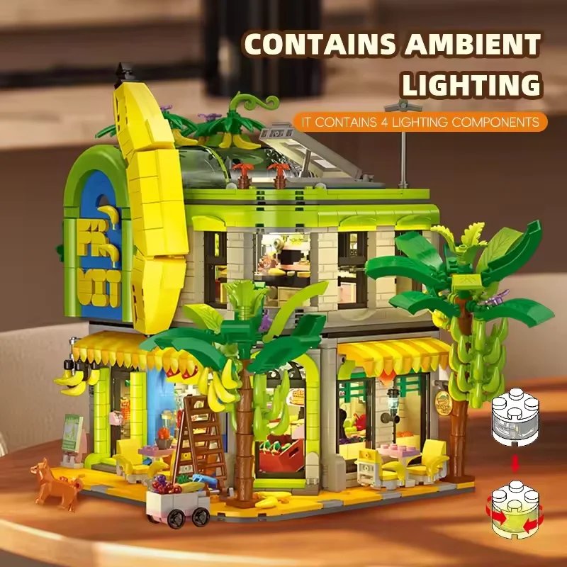 2165 個バナナショップハウスビルディングセットシティストア建築モジュラービルディングブロック組立モデルキット DIY おもちゃクリスマスギフト