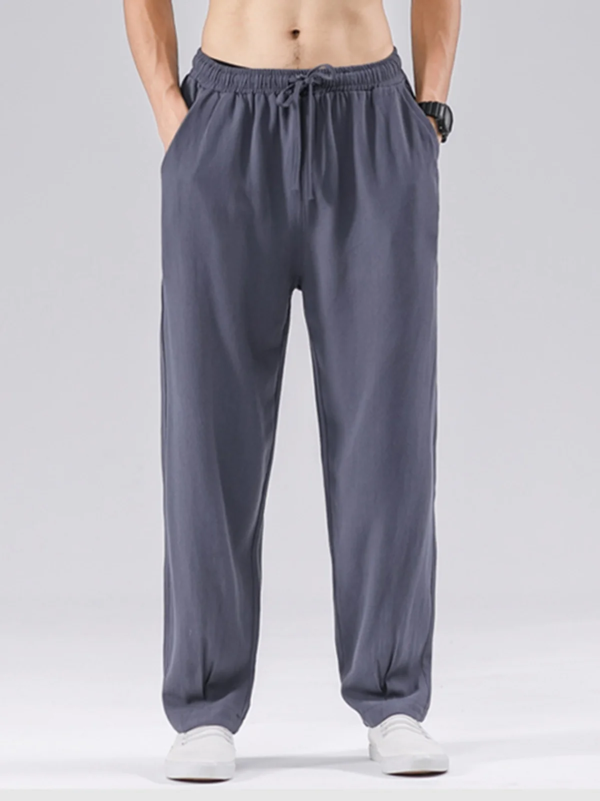 

New Chinese Sle Linen Pants Men's Spring Autumn Thin Hanging Sensation High Level Casual Long Pants Breathable Japanese Str...