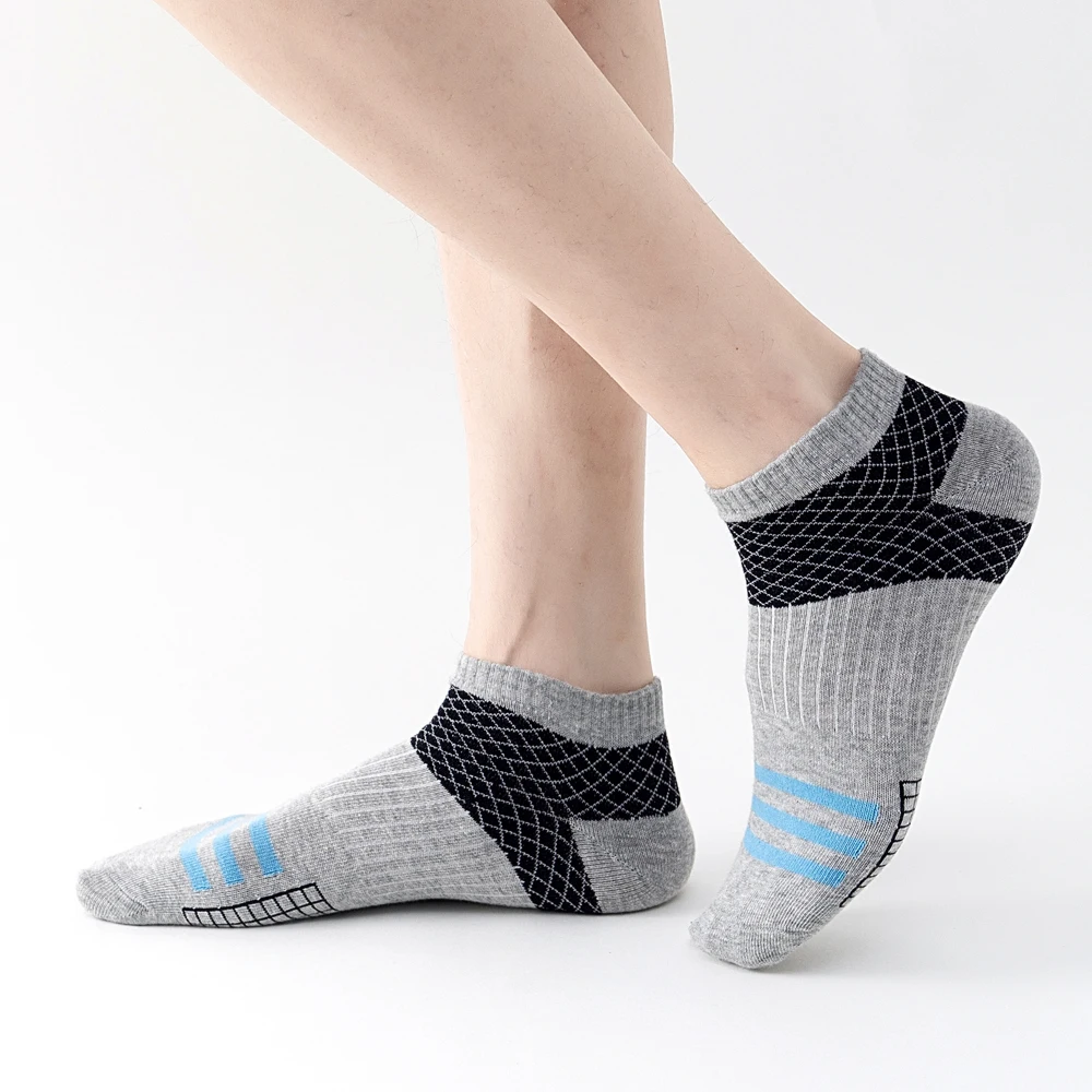 5 Pairs Low Cut Men Socks Spring Summer Breathable Sports Socks Male Short Ankle Athletic Socks Thin Cut grid Sokken