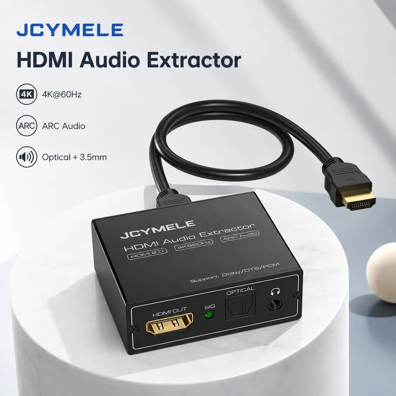 HDMI ARC 4K 60Hz Audio Extractor, Optical SPDIF & 3.5mm AUX Converter with LPCM 5.1/DTS/DSD for TV PC Soundbar JCYMELE