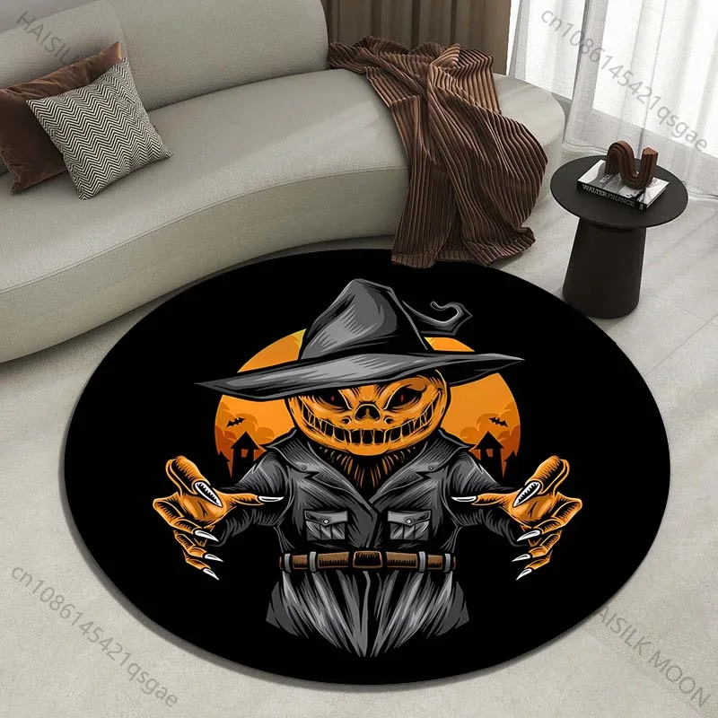 Evil pumpkin wizard with full moon backdrop Printed round carpet living room sofa table carpet large pet mat soft round carpet