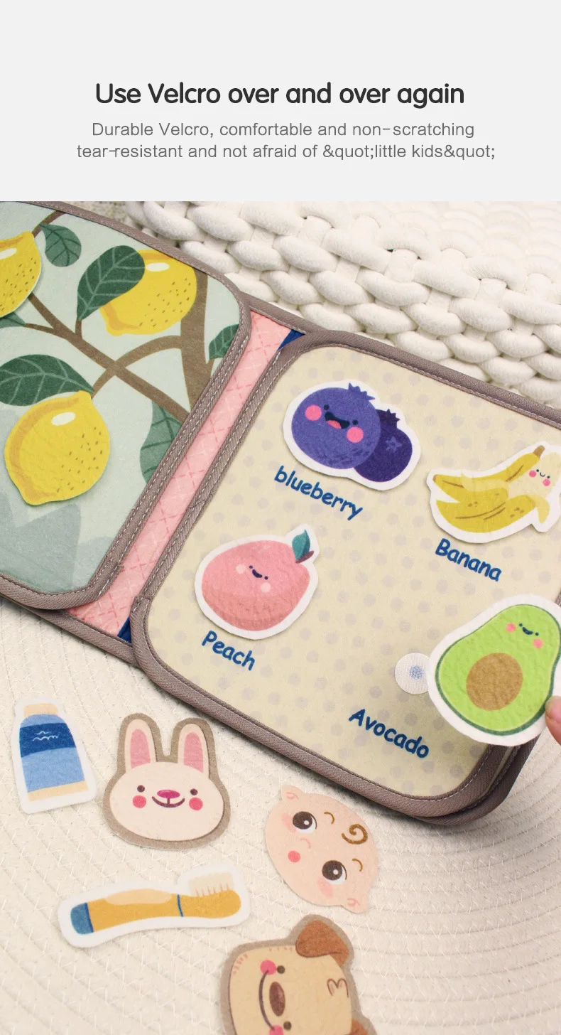 Montessori Beschäftigt Buch Baby Frühe Bildung Puzzle Spielzeug Tier Kognitive Stoff Wiederholte Paste Ruhiges Aktivitätsbuch mit Lebensfähigkeiten – Detail 3