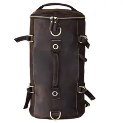 Multi-function Models Men's Genuine Leather Backpack Shoulder Bag Small Men Travel Backpack Bucket Bags Crazy Horse Leather Male