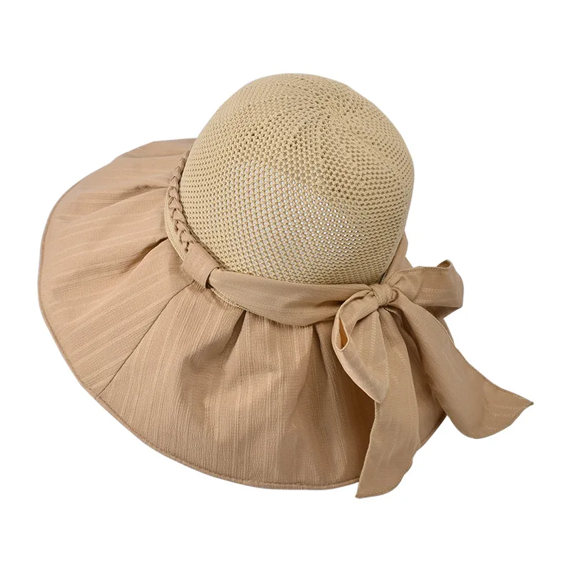 New Korean Summer Hat for Women Sunshade Solid Large Eave Fisherman Hat Female Breathable Mesh Fashion Bow Bucket Hat Bonnet Cap