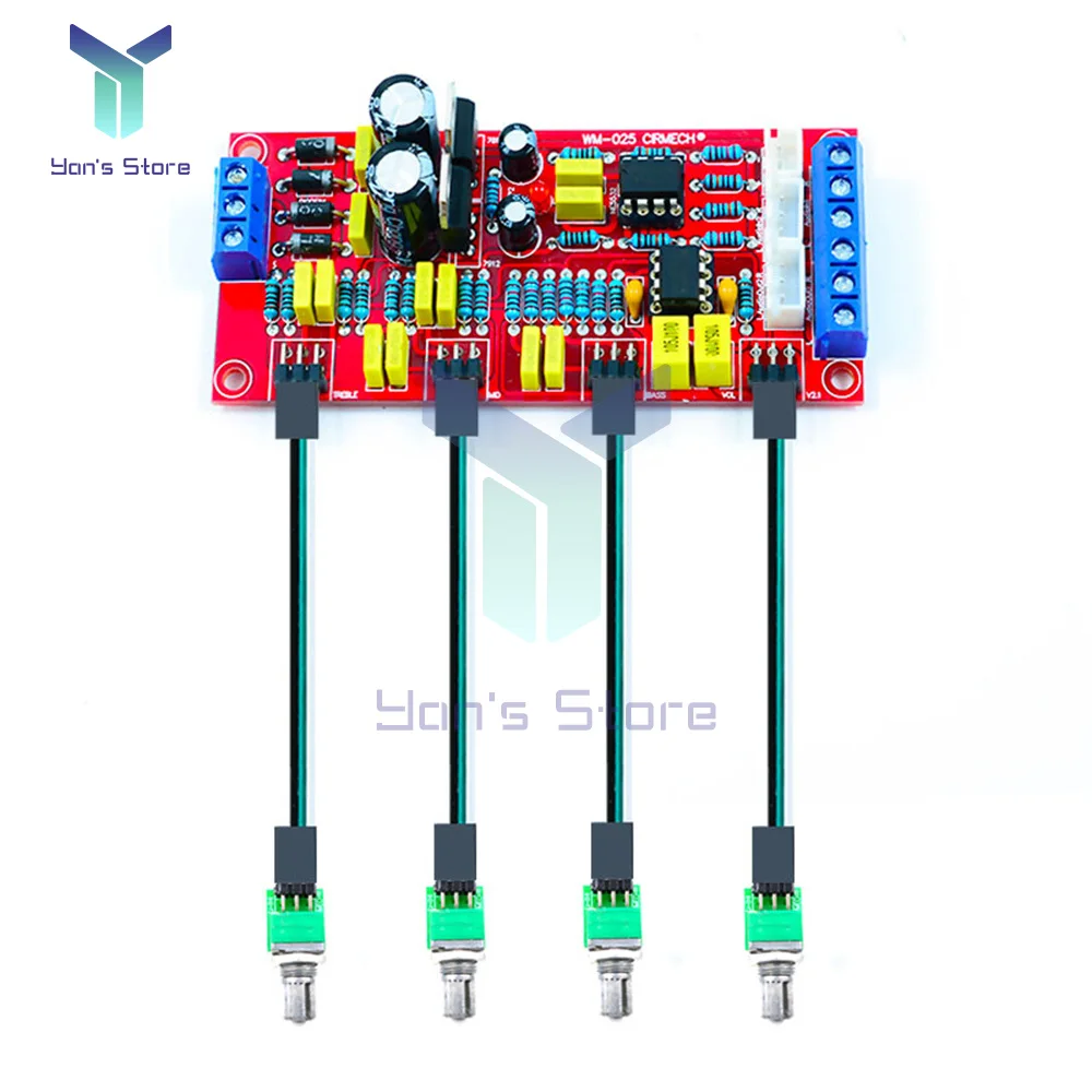 1Pcs NE5532 2.0 Front Panel Tone Board Preamplifier Module With Treble Midrange And Bass Tone Control Board Finished/Loose Parts