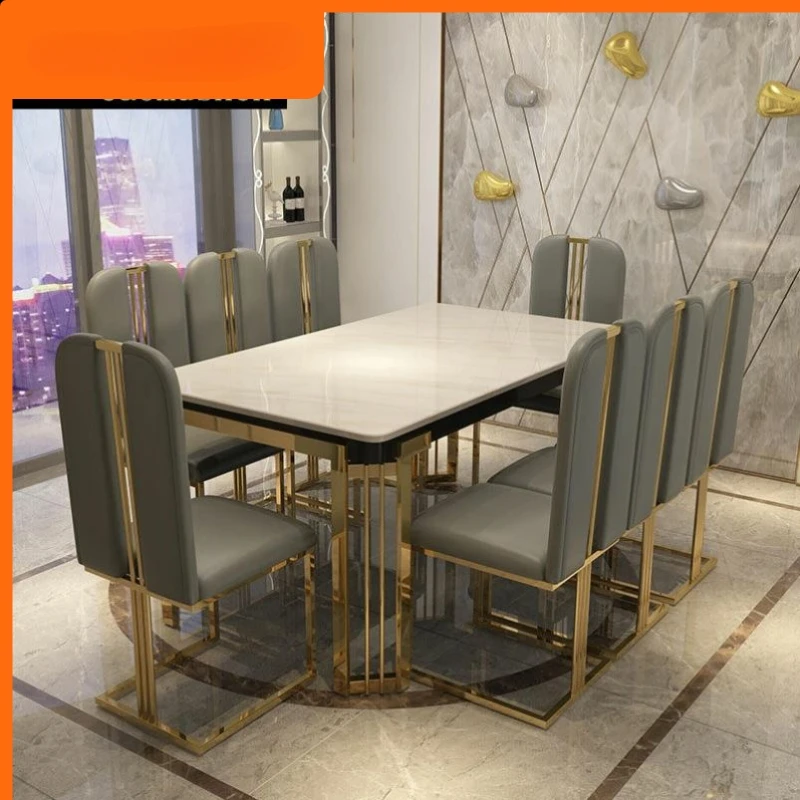 

Italian Rock Plate Light Luxury Dining Table Rectangular Simple Modern Small Unit Titanium Home Nordic Marble Dining Table