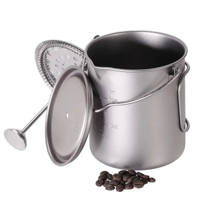750ml Titanium French Press Coffee Maker Mug with Lid, Outdoor Camping Lightweight Coffee Cup Pot gallery 3